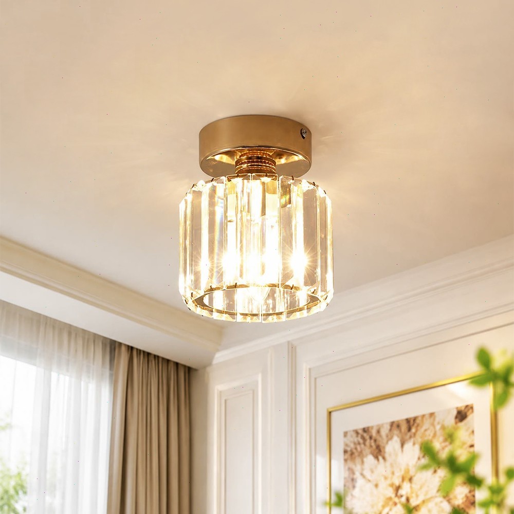 Modern Crystal Ceiling Lights Semi Flush Mount Round Hallway Chandelier Light UK