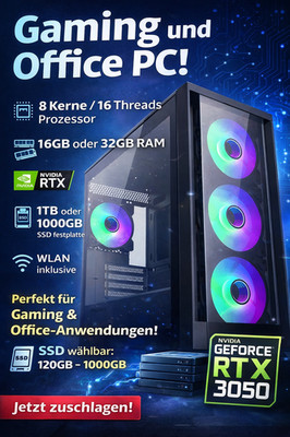 Gaming PC Büro PC | RTX 3050 6GB | 16-32GB RAM | SSD | Windows 11Pro