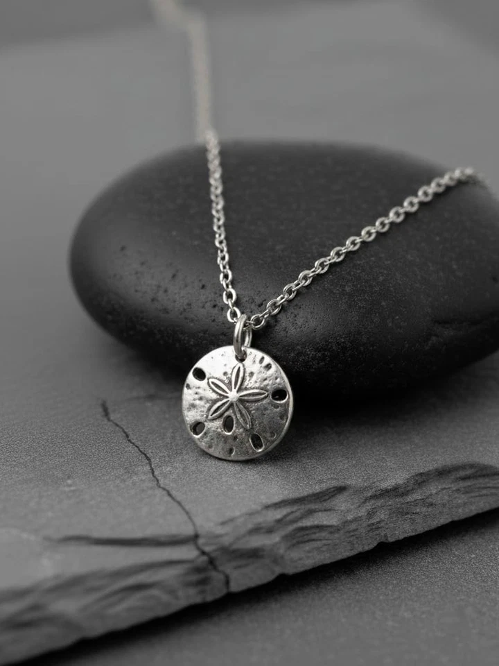 Stainless Steel Sand Dollar Sea Cookie Necklace, Handmade Beach Charm Jewelry - Image 4 of 4