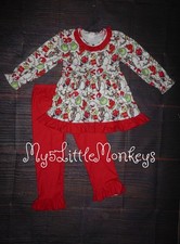 NEW Grinch Who Stole Christmas Girls Boutique Tunic Ruffle Leggings Outfit