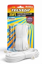 25 ft Phone Modular Line Cord White RJ11 Premium Quality