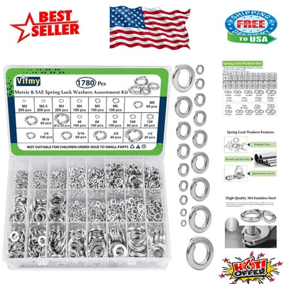 #ad 18 Size Stainless Steel Spring Lock Washer Set – 1780 Pieces for Every Project $52.99