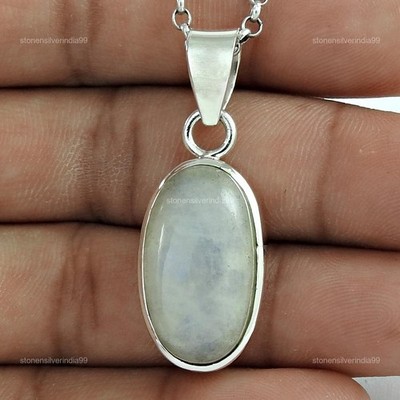Solid Silver Moonstone Gemstone Anniversary Crown Chakra Daughters Day Pendant