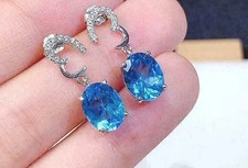 2Ct Oval Cut Lab Created Blue Topaz Drop  Dangle Earrings 14k White Gold Plated