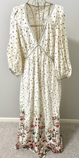 Max Studio Woven Peasant Maxi Dress Boho Floral Rose Cream Size M Medium NEW