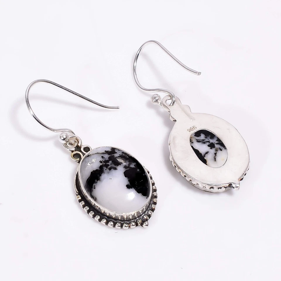 White Buffalo Turquoise Gemstone Solid 925 Sterling Silver Dangle Earring V281 - Image 4 of 4