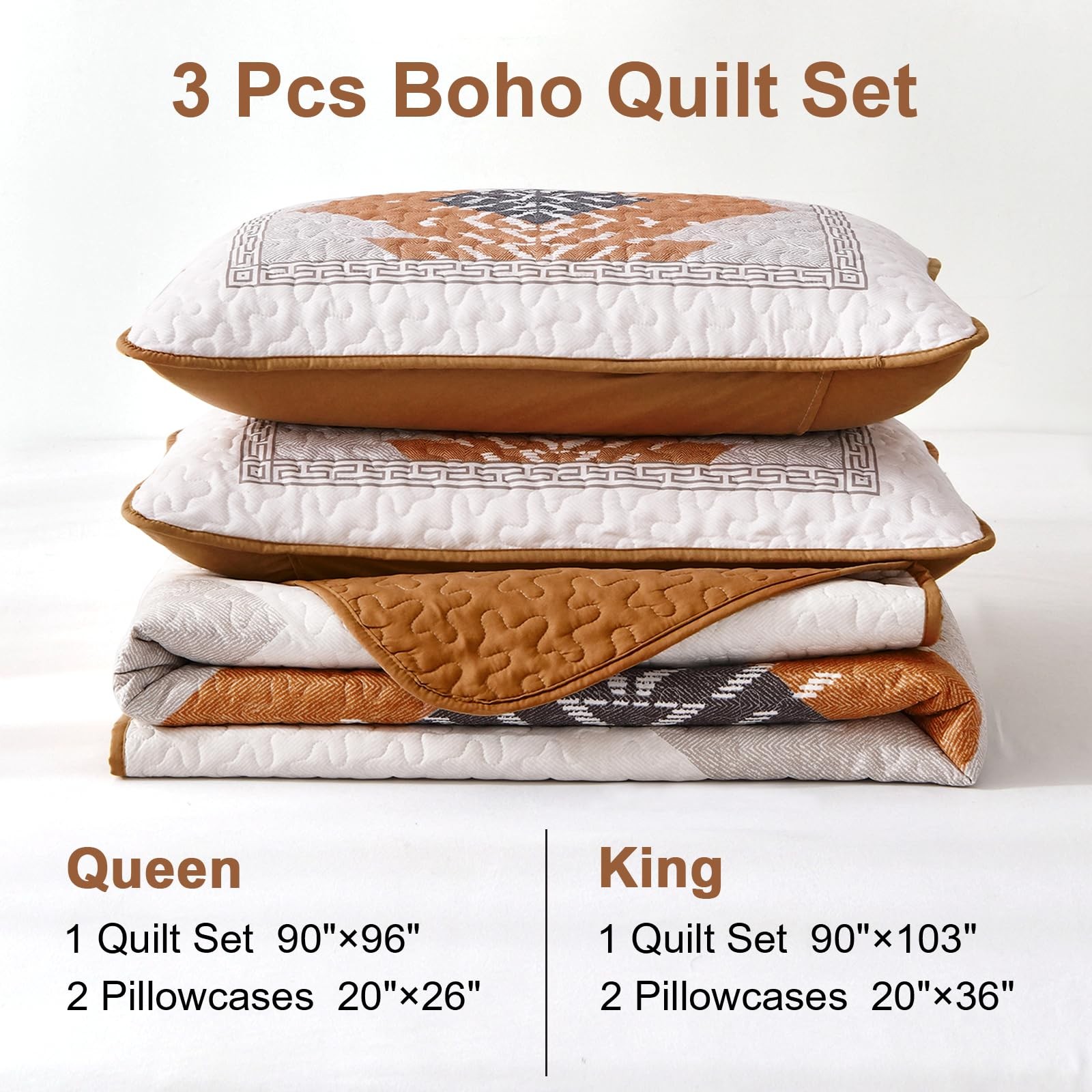 Dintszyayue Boho Queen Quilt Set 3 Pieces Aztec Texture Bedspread Coverlet Se...