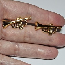 Gold Tone Trumpet Cufflinks Musical Instrument Jazz Orchestra Marching Band Gold