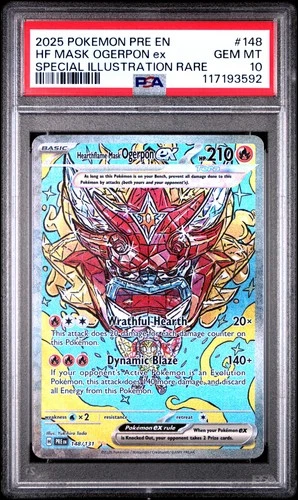 2025 POKEMON PRE EN-PRISMATIC EVOLUTIONS #148 HEARTHFLAME MASK OGERPON EX PSA 10