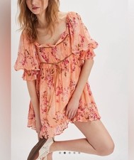 Free People NWOT Marney Floral Boho Cottagecore Babydoll Dress Peach Sz XS