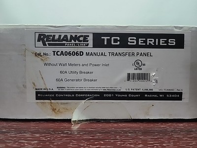 Reliance TCA0606D Generator Transfer Panel 60 Amp 120/240 Volt  New opened Box