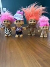 4ct Lot Vintage RUSS Troll Doll Cavewoman Pink Star Orange Diamond Treasure Gem