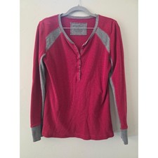 Eddie Bauer Tejido Waffle Henley Térmico Rosa Gris Manga Larga L