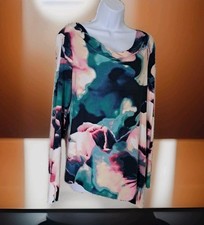 Simply Vera Wang Popover Top M Multicolor Cowl Neck Asymmetrical Hem Stretch NWT