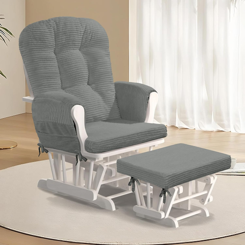 5 PCS Corduroy Glider Rocker Cushions with Storage Side Pocket,Foam & Microfibe - Picture 5 of 7