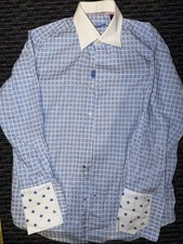 New Robert Graham Dress Shirt 39 15.5 Blue White French Cuff Rare Embroidered M
