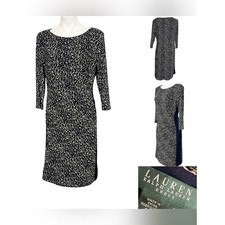 Lauren Ralph Lauren dress 16 navy blue/beige stretch career church office