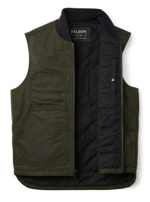Filson Tin Cloth Insulated Work Vest Otter Green Waxed PrimaLoft