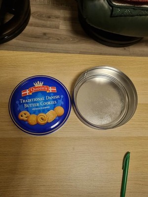 leere Keksdose von Queen`s Traditional Danish Butter Cookies
