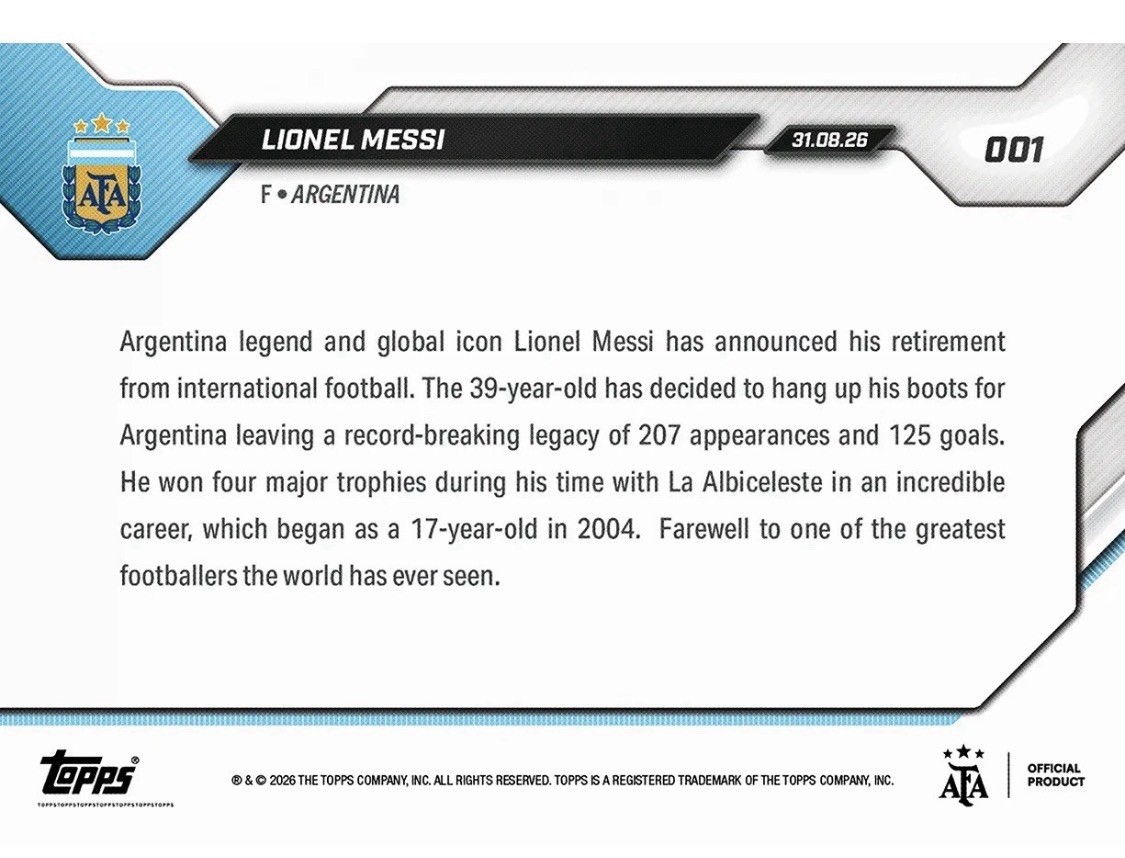 2026 Topps Now Lionel Messi Argentina Soccer card #001 view 2
