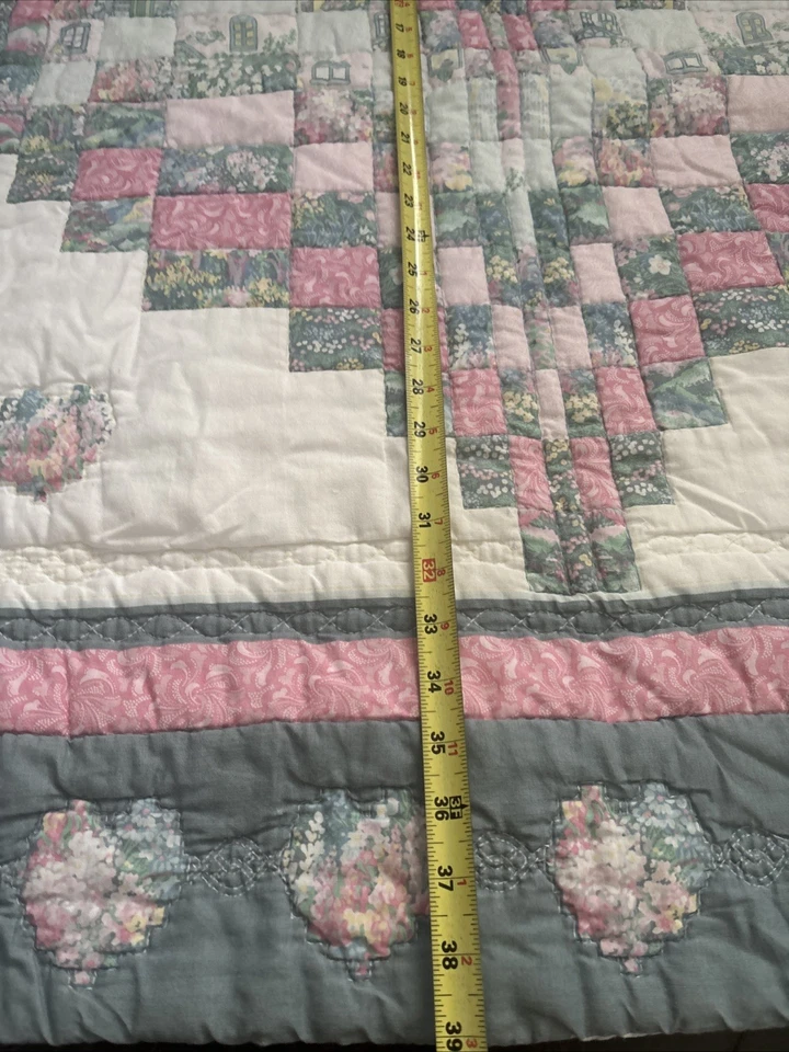 Edredón de bebé hecho a mano, retazos de corazón rosa y azul Foto 3 de 4