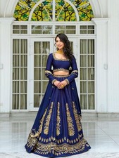 Fancy Designer Chinon Blue Lehenga Choli With Dupatta For Indian Wedding Wear