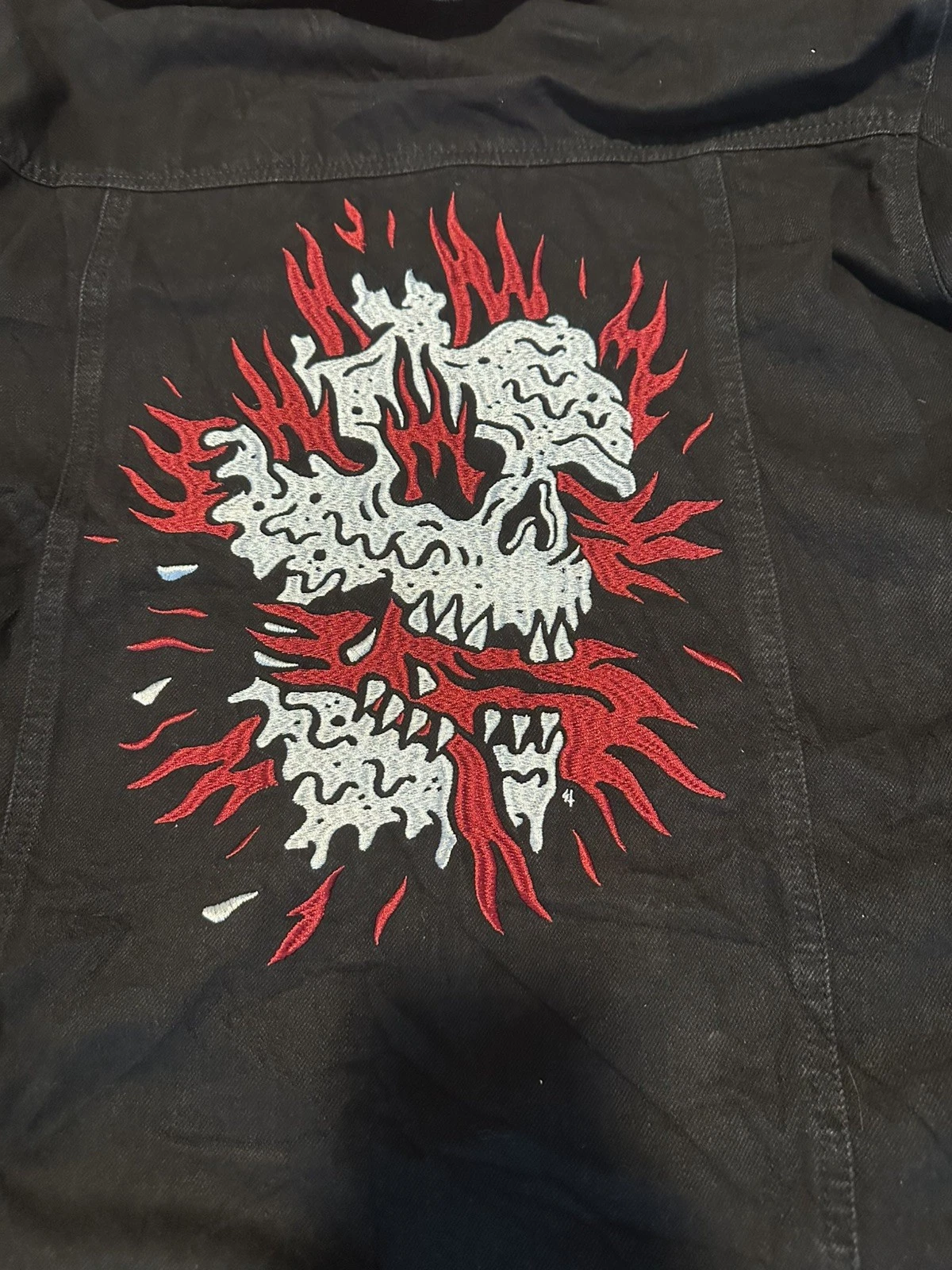 Lurking Class by Sketchy Tank Disconnect Black Denim Skull Jacket Men’s Large L image 3