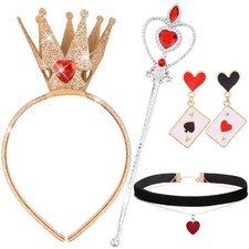 Red Queen Of Hearts Headband Crown Costume Accessories Set for Women Halloween C