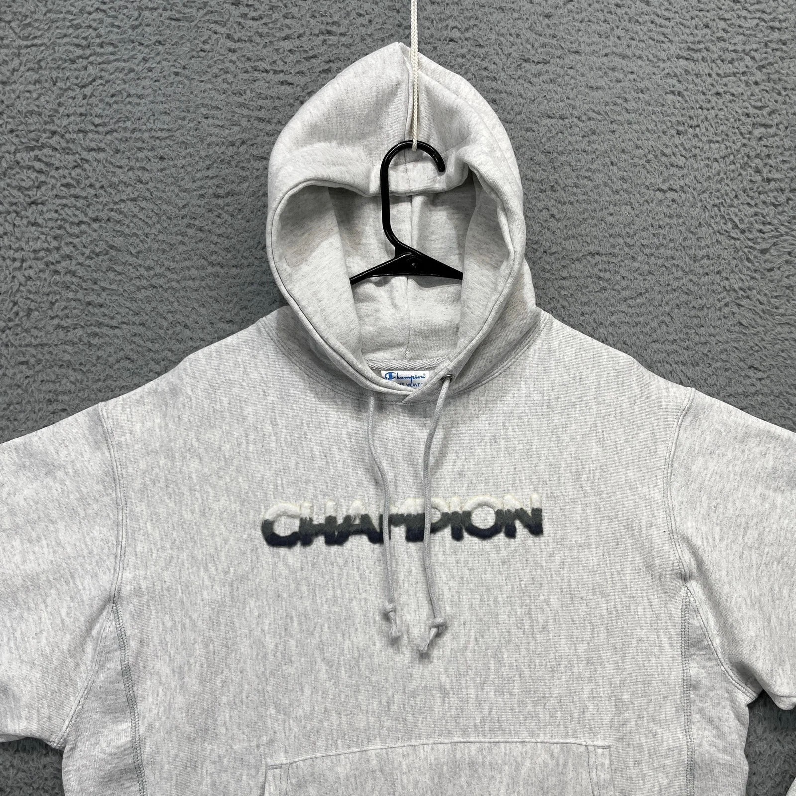 Champion Reverse Weave Hoodie Mens Medium Tufted Chenille Raised Logo Old-Stock