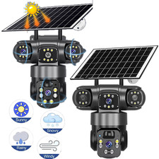 3 Lens 12MP Solar Battery Home Security Camera Outdoor Wifi Wireless PTZ CCTV US