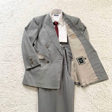 Christian Dior Monsieur CD Logo Button Double Breasted Suit Set Gray Wool Mohair