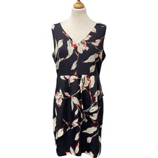 Next Petite Navy Floral Cocktail Dress V-Neck Sleeveless Size 16 RRP £60