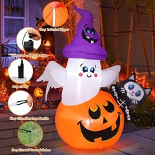 5 FT Halloween Inflatables Pumpkin Ghost Cat Outdoor Decorations Blow Up Yard wi