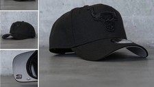 New Era Chicago Bulls 9FORTY Adjustable Strapback Hat Cap Black On Black NWT    