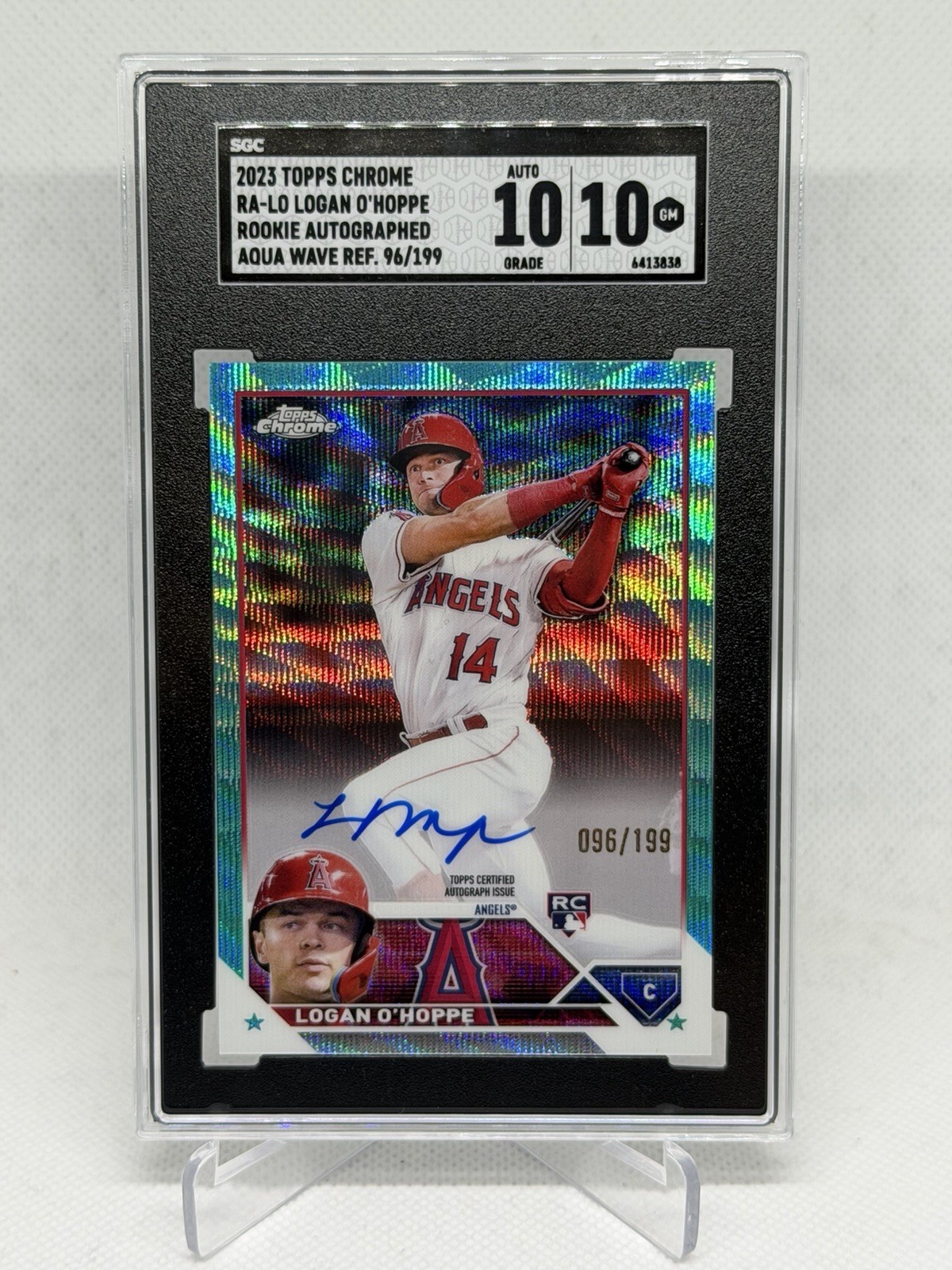 2023 Topps Chrome Logan O’Hoppe Rookie Auto Aqua Wave SGC 10/10 🔥 💎 Auto /199