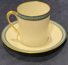 LAURIER BLUE By Ceralene Raynaud Limoges France Flat Tea Cup & Saucer