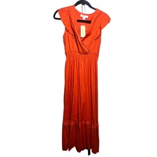Monteau Los Angeles Orange Sleeveless Maxi Dress Ruffle Detail New