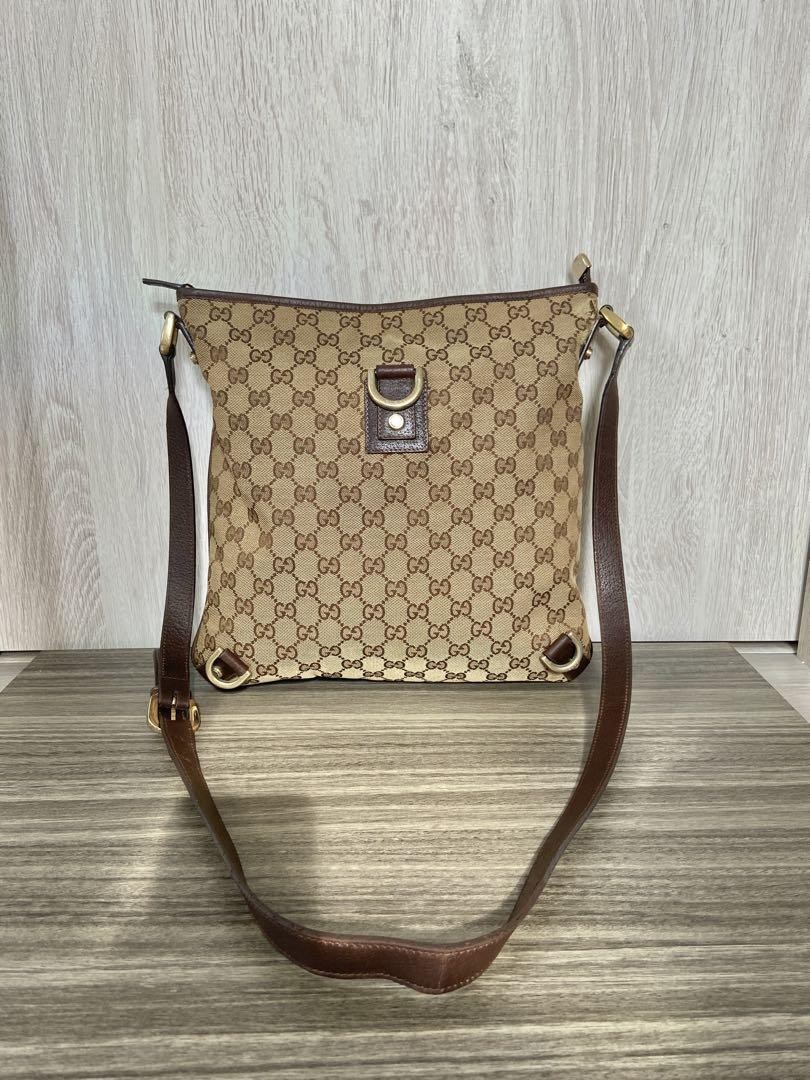 Gucci GG Canvas Abbey Leather Shoulder Bag Beige Brown Preowned