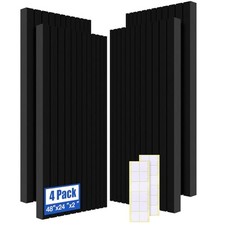 4-Pack Acoustic Foam Panels, 48" x 24" x 2" High 48X24X2 Inch Black 4 Pack