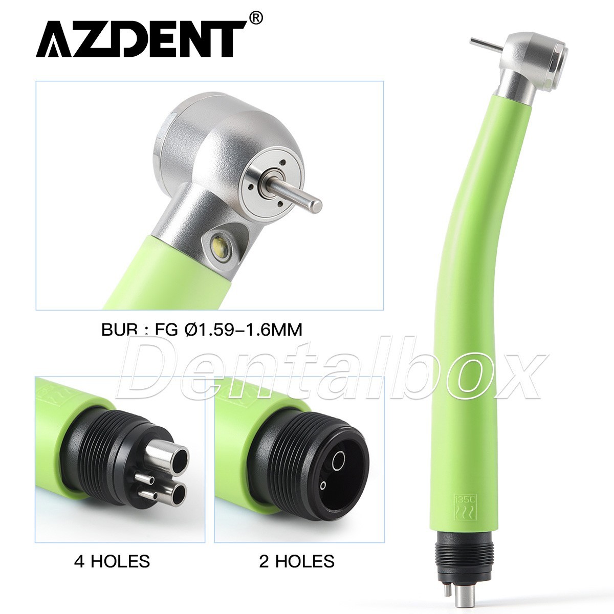 Cuerpo de plástico dental color verde generador eléctrico LED pieza de mano de alta velocidad 2/4 agujeros