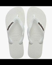 Havaianas White Logo Flip Flop Sandals Rubber Women  s US 7/8 nwot Brazil 37/38