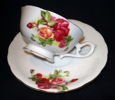 Vintage Ceramic Porcelain Rose Flower Gold Trim Miniature Mini Cup  Saucer Set