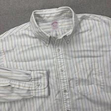 Vintage Brooks Brothers Makers Oxford Shirt Mens 17-34 White Striped USA OCBD