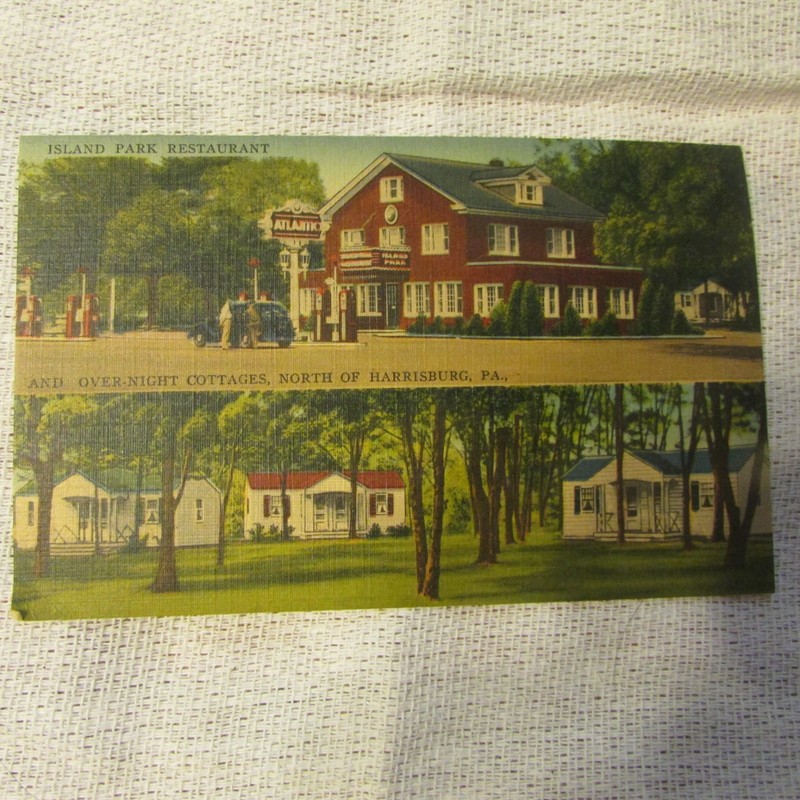 Vintage Postcard Island Park Restaurant Duncannon Pa. Over Night Cottages
