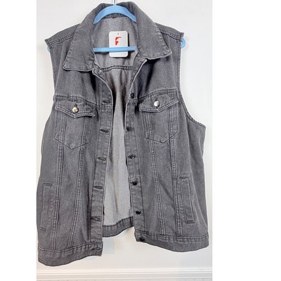 F Brand Mens Washed Gray Denim Style Button Front Vest Size Large NEW
