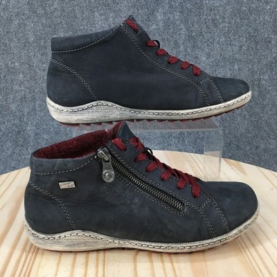 Remonte Liv Ankle Boots Womens 39 Waterproof Lace Up Round Zipper Leather Blue