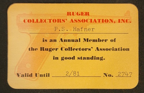 Vintage 1981 Ruger Collectors' Association, Inc. Annual Membership Card  - Picture 1 of 3