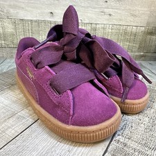 Puma Suede Heart SNK Toddler Girls 9C Purple Suede Ribbon Bow Sneakers Shoes