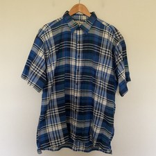 VTG USA Made L.L. Bean Cool Weave Mens Sz XL Button Up Shirt Plaid Blue Preppy