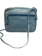 Bottega Venata Nodini Intrecciato Leather Metallic Blue Crossbody Bag Auth